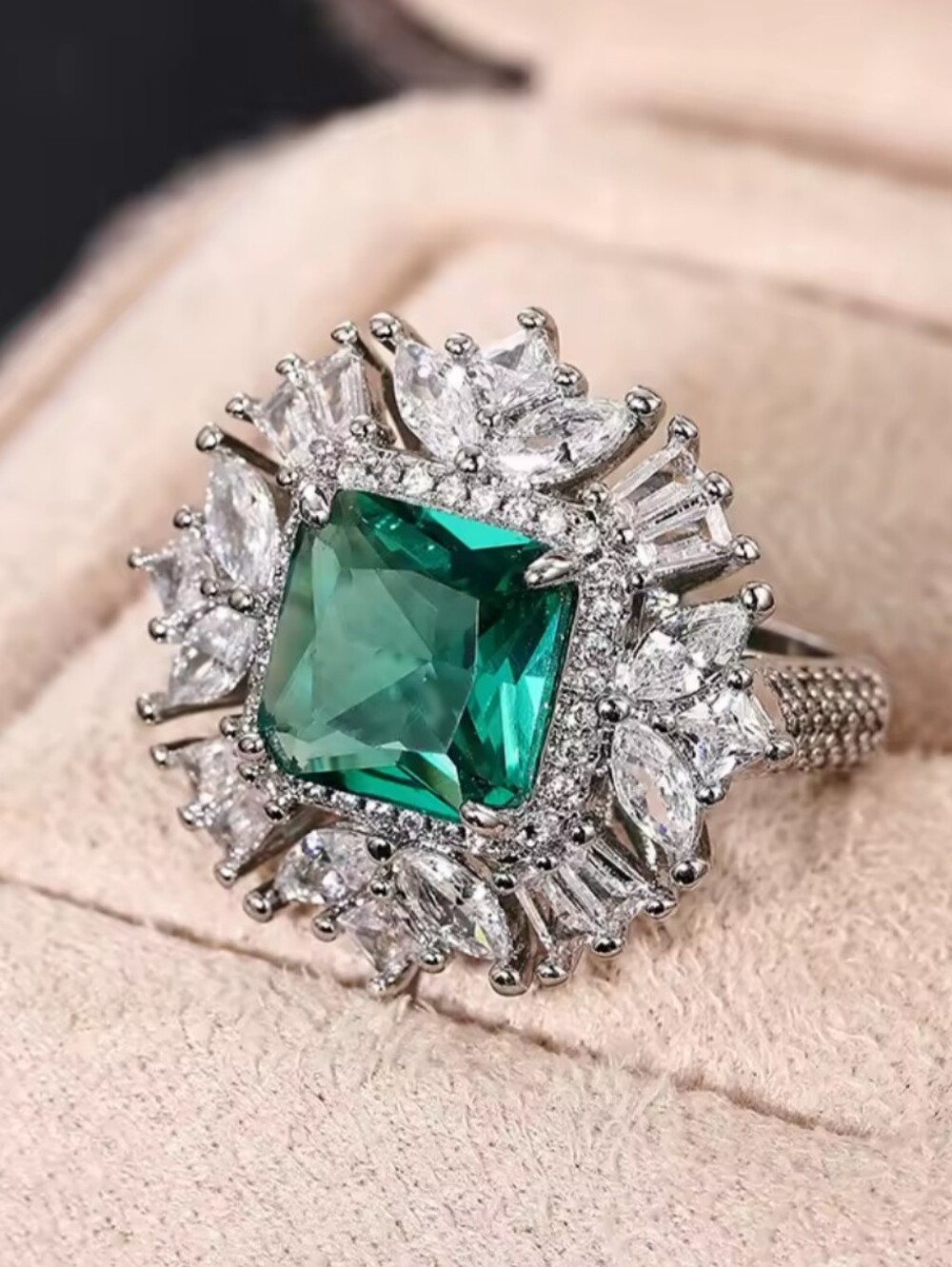Emerald Tourmaline Halo Cocktail Ring - Picture 3 of 6